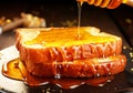 Slices of bread or toast with dripping honey. AI generative Royalty Free Stock Photo