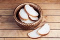 Slices of bread in wicker basket Royalty Free Stock Photo