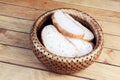 Slices of bread in wicker basket Royalty Free Stock Photo
