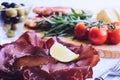 Slices of Bresaola on a plate