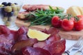 Slices of Bresaola on a plate