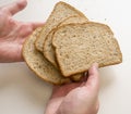 Slices of brown bread held in hands. Royalty Free Stock Photo
