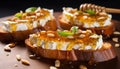 slices of bruschetta with ricotta and honey generative AI