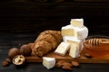 Slices of cheese brie or camembert with croissants Royalty Free Stock Photo