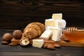 Slices of cheese brie or camembert with croissants Royalty Free Stock Photo