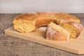 Slices of clementine cake with powdered sugar topping. Cake on a Royalty Free Stock Photo