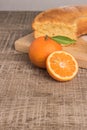 Slices of clementine cake with powdered sugar topping. Cake on a Royalty Free Stock Photo