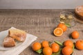 Slices of clementine cake with powdered sugar topping and cup of Royalty Free Stock Photo