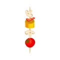 Pieces of vegetables on a skewer. Vector illustration on white background.