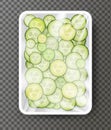 Slices cucumber in the plastic package isolated, fresh vegetable always in the plastic package concept,