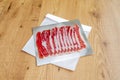 Slices of delicious Iberian ham on silver foil to make a great sandwich