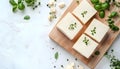 Slices of delicious raw tofu on white background Royalty Free Stock Photo