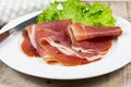 Slices of dry ham on a plate