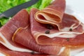 Slices of dry ham on a plate
