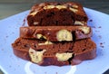 Slices of Flavorful Fresh Baked Homemade Dark Chocolate Banana Cake on a Plate Royalty Free Stock Photo