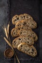 Slices of fresh baked bread with flax seed