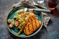 Slices of fresh barbecued sweet potato with salad Royalty Free Stock Photo