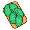 slices of fresh cucumber and sesame seeds on a slice of toasted rye bread. Illustration of food on a white background