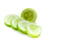 Slices of fresh green cucumber. isolated white background. copyspace Royalty Free Stock Photo