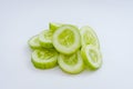 Slices of fresh green cucumber. isolated white background. copyspace Royalty Free Stock Photo