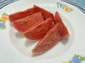 Slices of fresh guava fruit on white plate Royalty Free Stock Photo