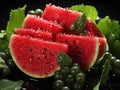 fresh watermelon slices with water splash on clean background