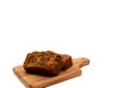Slices of freshly baked homemade chocolate banana bread on a wooden board Royalty Free Stock Photo
