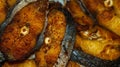 Slices of fried Pangasius fish.