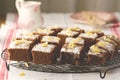 Slices of a ginger parkin on a lattice for cooling.