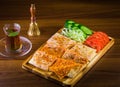 Slices of gozleme with potato on a plate Royalty Free Stock Photo