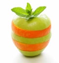 Slices green apple and orange Royalty Free Stock Photo