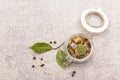 Slices of herring with spices in a glass jar Royalty Free Stock Photo