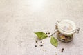 Slices of herring with spices in a glass jar Royalty Free Stock Photo