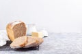 Slices of homemade no knead sandwich bread on cooling rack, horizontal, copy space Royalty Free Stock Photo