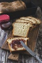 Slices of homemade white bread on a wooden board