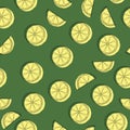 Slices of lemon in the background. Fruit Wallpaper. Colorful seamless pattern with fresh fruit collection.