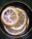 Slices of lemon floating in warm water Royalty Free Stock Photo
