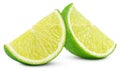 Slices of lime citrus fruit isolated on white Royalty Free Stock Photo
