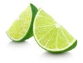 Slices of lime citrus fruit isolated on white Royalty Free Stock Photo