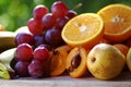 loquat fruits, grapes and citric fruits Royalty Free Stock Photo