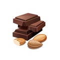 Slices of milk and dark chocolate with almonds. Vector illustration. Royalty Free Stock Photo
