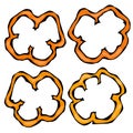 Slices of Orange Paprika, Bell Pepper or Sweet Bulgarian Pepper. Isolated On a White Background. Realistic and Doodle