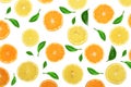 Slices of orange or tangerine and lemon with mint leaves isolated on white background. Flat lay, top view Royalty Free Stock Photo