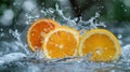 Refreshing Orange Slices Splashing in Water Royalty Free Stock Photo