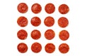 Slices of pepperoni sausage on a white background. To edit.