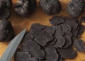 Slices of Perigord Truffe, tuber melanosporum Royalty Free Stock Photo