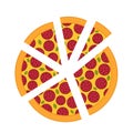 Slices of pizza of different sizes. Diagram infographics set. Pieces margherita. Vector illustration. Fast food.