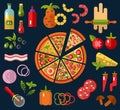 Slices of pizza and ingredients Royalty Free Stock Photo