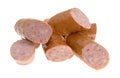 Slices of Polska kielbasa on a white background Royalty Free Stock Photo