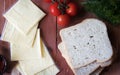 Slices of processed cheese with toast bread. Royalty Free Stock Photo